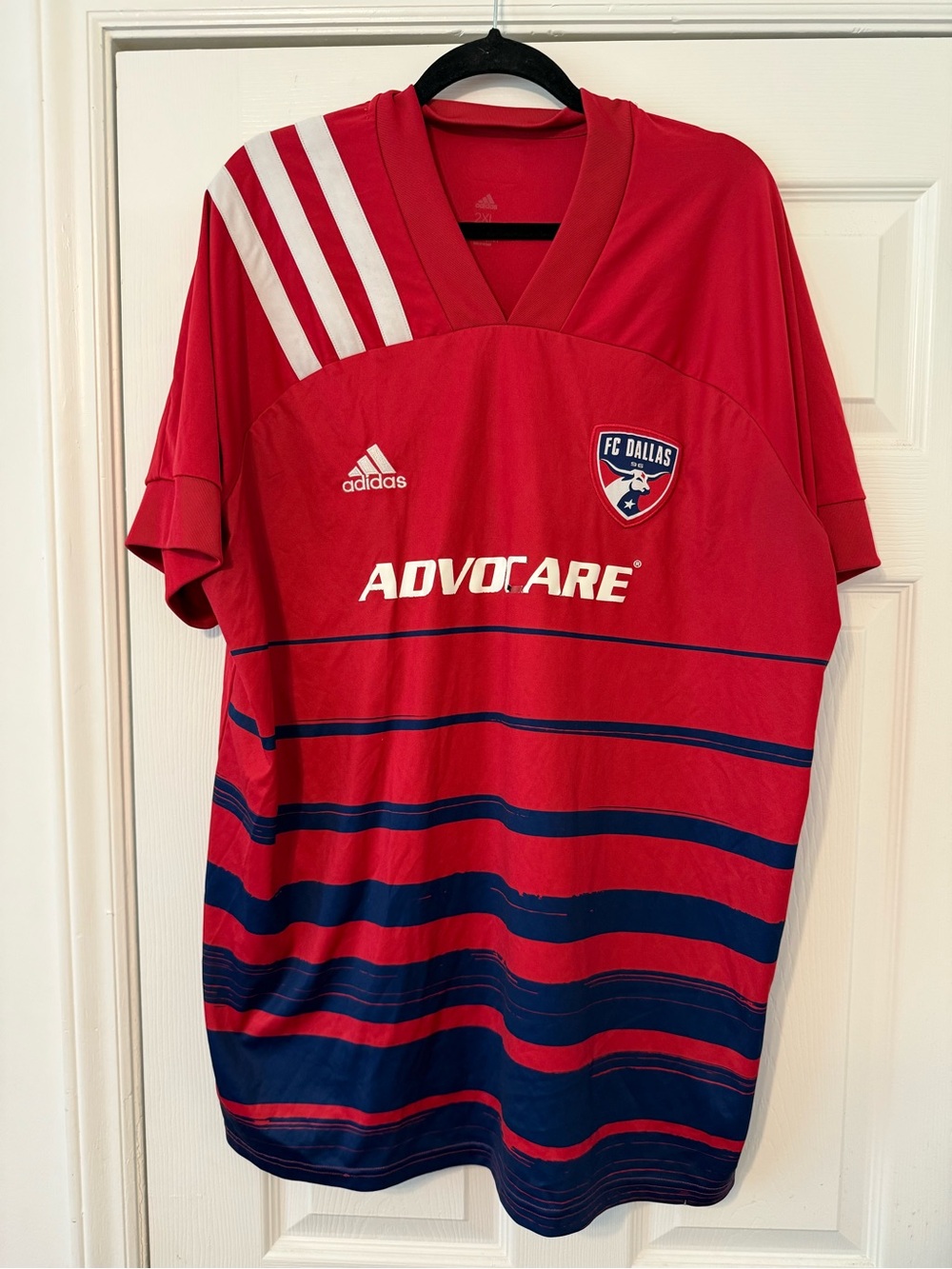 adidas Red V-Neck Performance Soccer Jersey